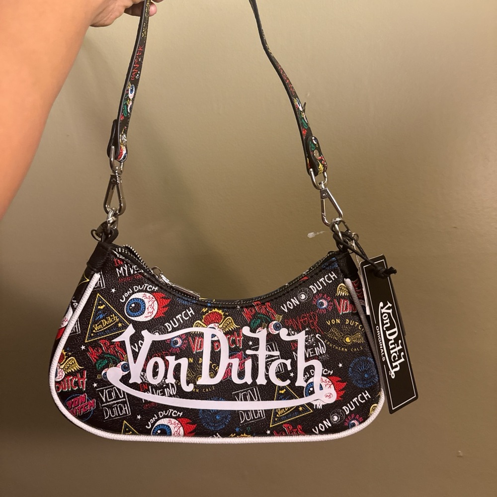 *Brand new* Von Dutch Black and White Shoulder Bag with Multicolor Accents